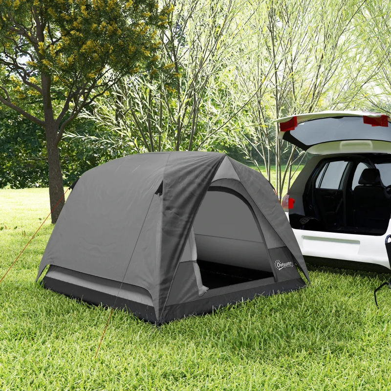 Outsunny Camping Tent, Easy Set Up 2-3 Man Tent with Sewn-in Groundsheet, 3000 mm Dome Tent w/ Mesh Windows, Dark Grey