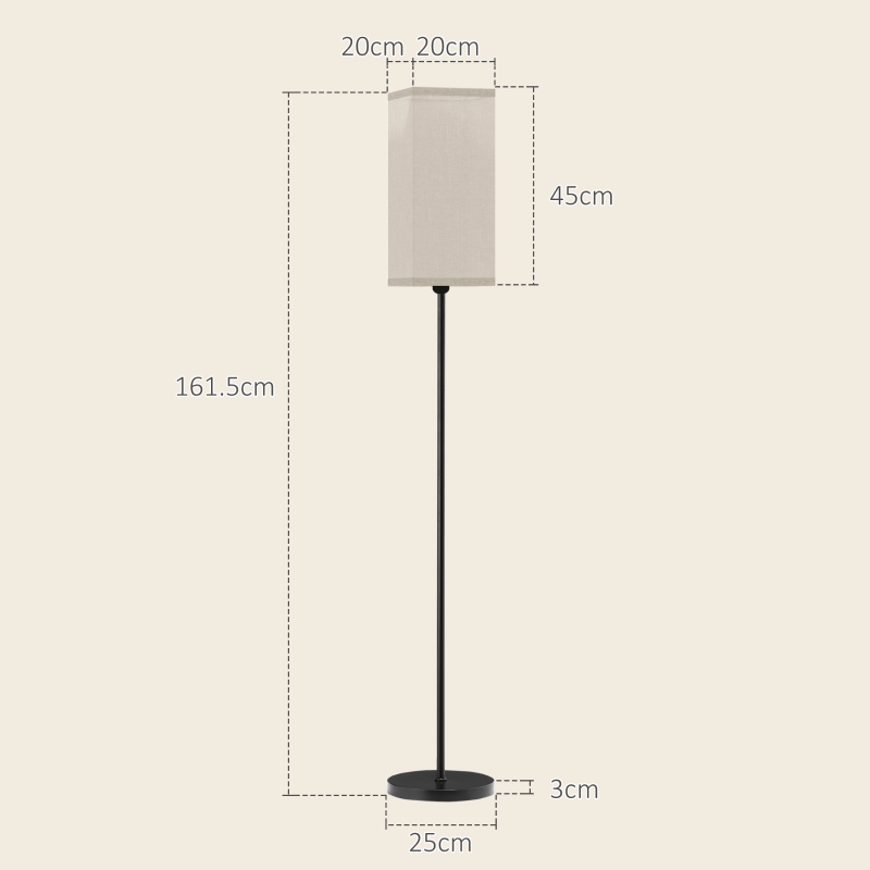 HOMCOM Floor Lamp, Modern Standing Lamp with Linen Shade and Foot Switch, Tall Lamps for Bedroom, Bulb not Included, Black