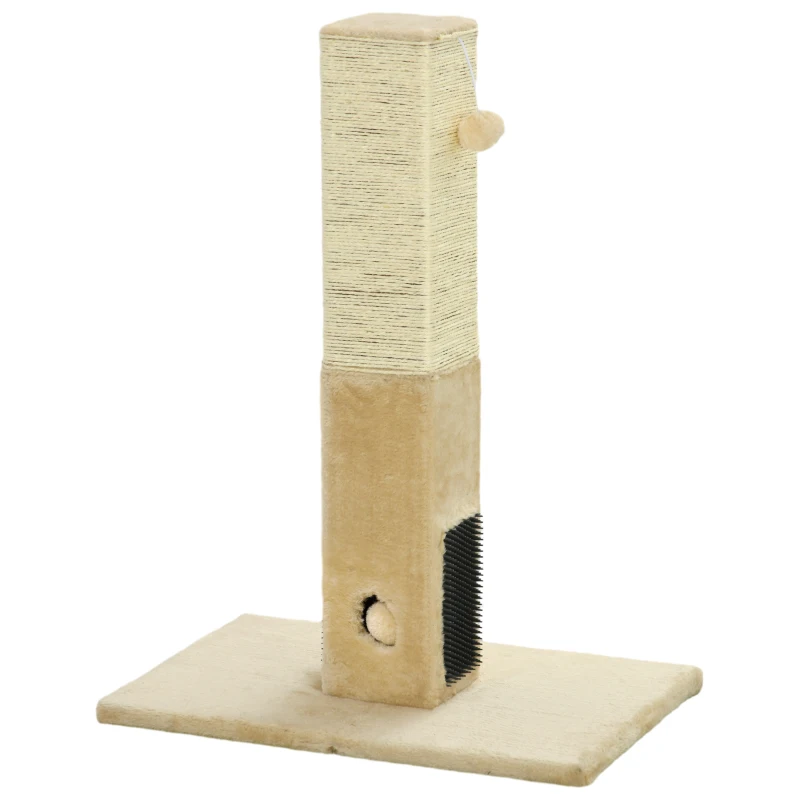 PawHut Jute Cat Scratching Post w/ Carpet Base Hanging Toy - Beige