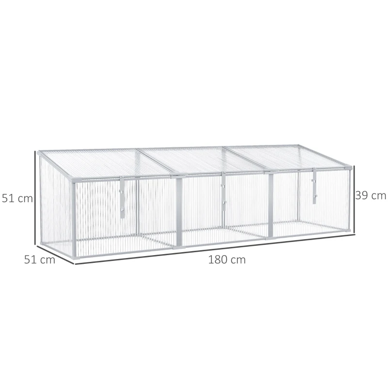 Outsunny Alu-Gewächshaus Frühbeet Treibhaus Aufzucht Pflanzenhaus 3 separate Deckel PC 180 x 51 x 51 cm