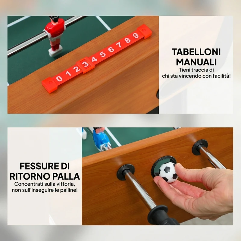 SPORTNOW Calcio Balilla Pieghevole con Impugnature Antiscivolo, 2 Palline e Segnapunti, Marrone