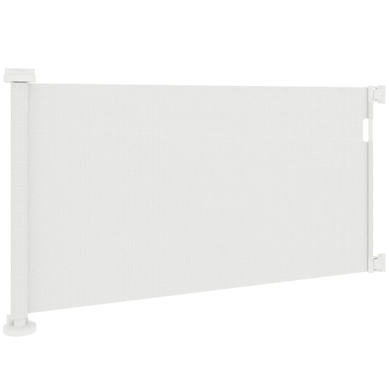 PawHut Barrera de Seguridad para Perros Retráctil con Interruptor de Cierre para Puertas Escaleras Pasillos 142x10x87 cm Blanco