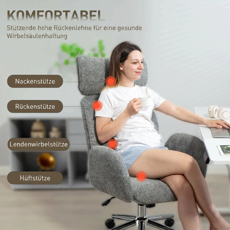 HOMCOM Bureaustoel met verstelbare hoofdsteun, ergonomische bureaustoel, kantelfunctie, in hoogte verstelbaar, Donkergrijs