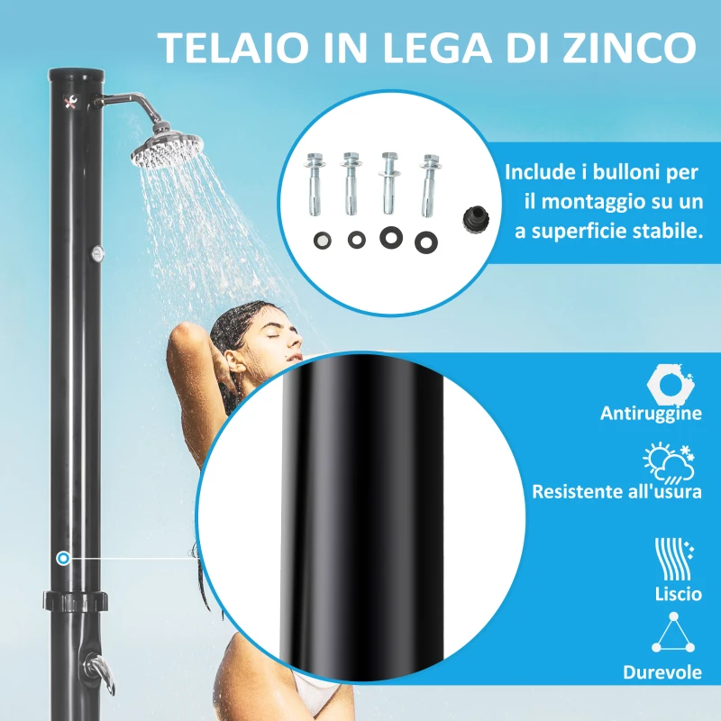 Outsunny Doccia Solare da 20L con Rubinetto Inferiore e Temperatura Regolabile, in Lega di Zinco, 15.5x15.5x222 cm, Nero
