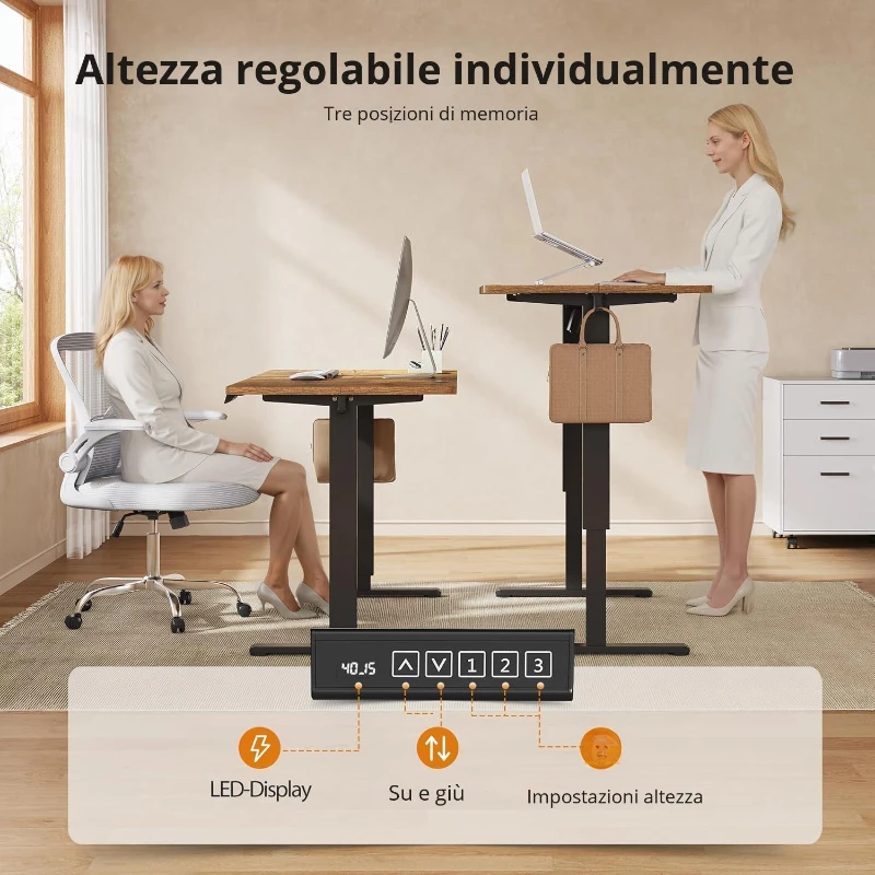 Scrivania elettrica regolabile in altezza, 3 impostazioni memoria, sistema anti-collisione, 160x70,2x72,2-118 cm, Marrone