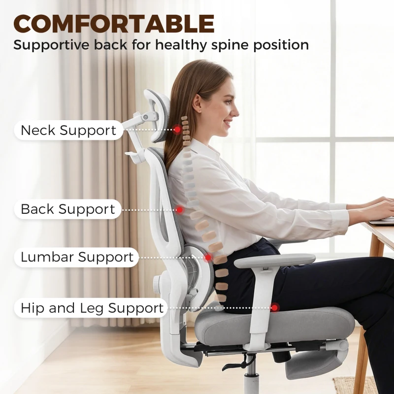 HOMCOM Ergonomic and Adjustable Office Chair - Grey