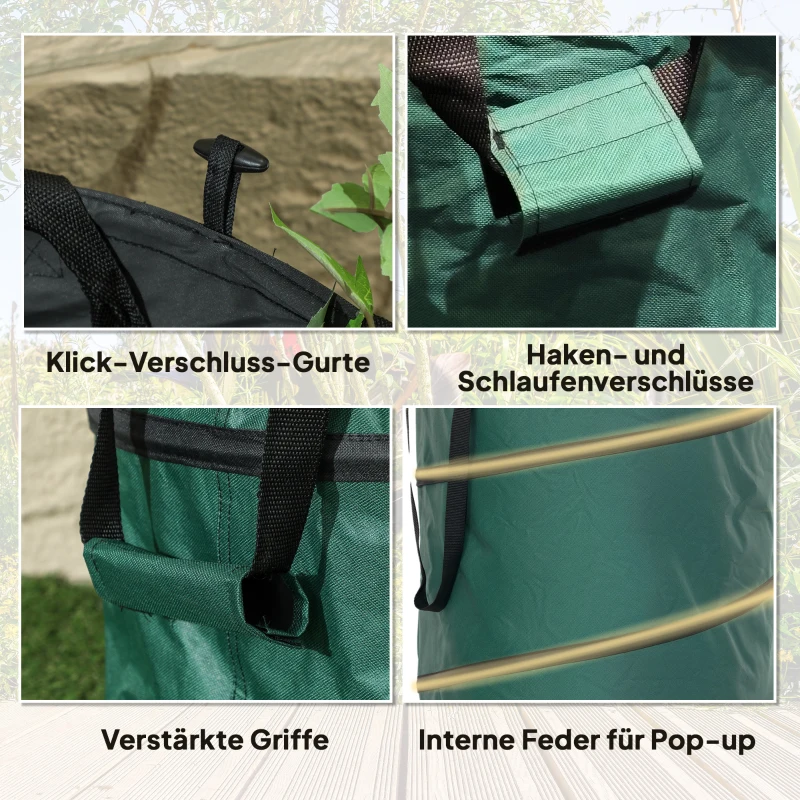 Outsunny 2x160L Waterdichte Tuinafvalzak met Draaglussen, Stabiel en Robuust, Groen