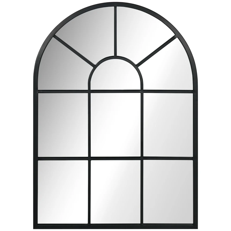 HOMCOM Wandspiegel, Venster-Design, Hallspiegel, Metalen Frame, 70x50 cm, Zwart(m-8)
