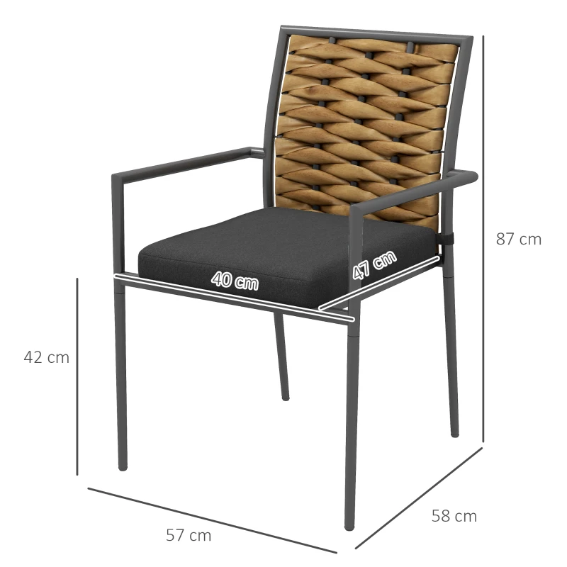 Outsunny Moderne Zwarte Tuinstoelen - Weerbestendige Buitenstoelen voor Terras - Afmetingen 57 x 58 x 87 cm