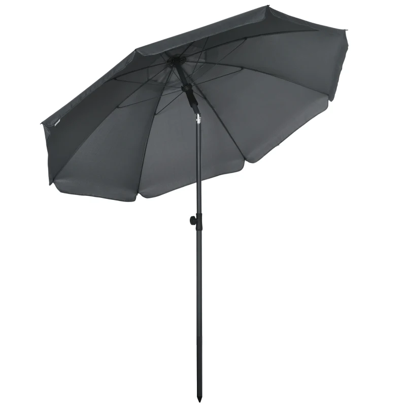 Outsunny Parasol de plage inclinable protection UV 50 + avec 8 baleines en fibre de verre  Ø 180 cm gris foncé