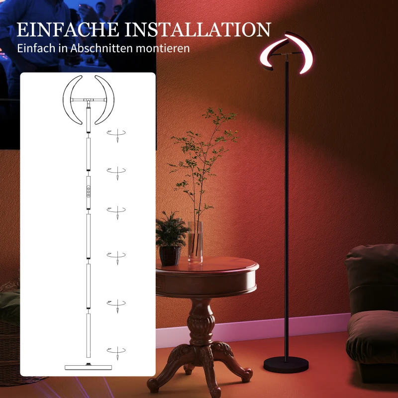 HOMCOM RGB vloerlamp, dimbare lamp met meerkleurige verlichtingsmogelijkheden, draaibaar, zwart