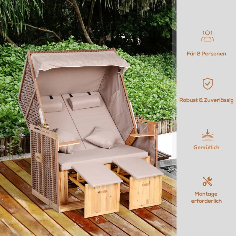 Outsunny Strandstoel ligbed met beschermhoes voor bekerhouders PE rotan beige