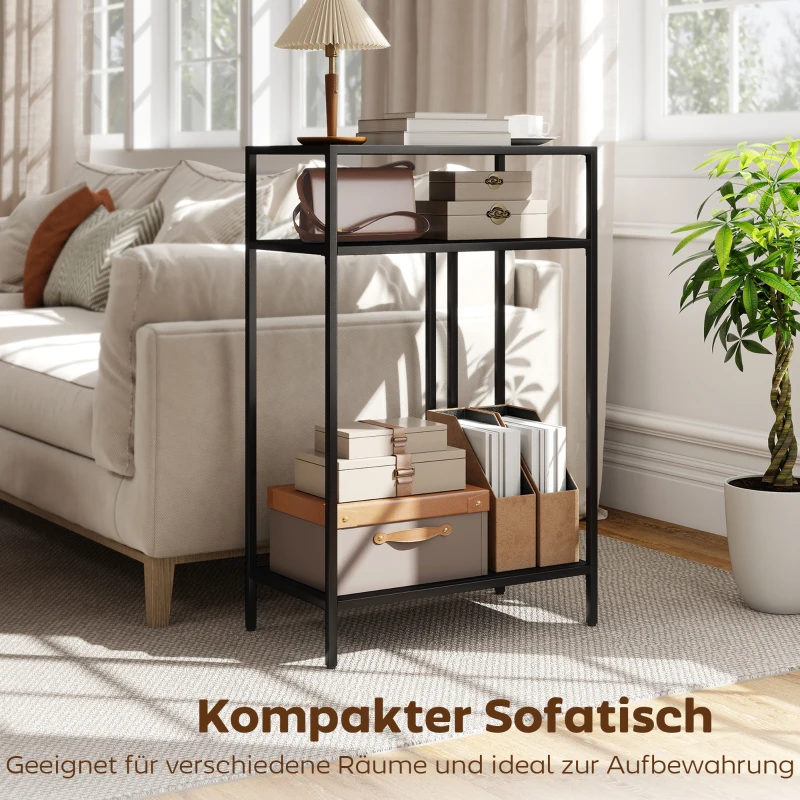 HOMCOM Consoletafel 3 niveaus opbergplanken Smalle Entreetafel Stalen Frame voor Woonkamer Hal 55 cm Zwart