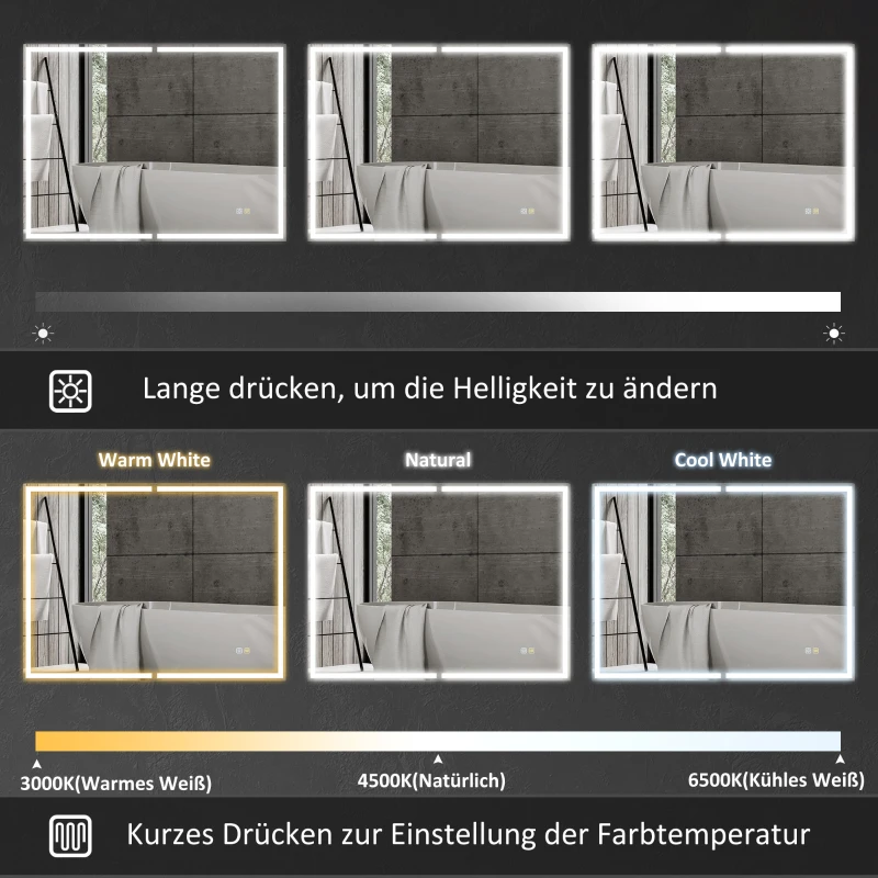 HOMCOM Badkamerspiegel met Kast, LED-lampen, Stopcontact, 600 x 800 mm, Anti-condens Pad, 3 Kleurtemperaturen, Zwart