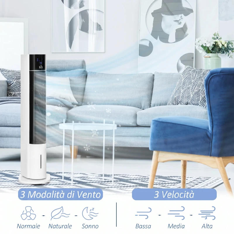 HOMCOM Ventilatore Raffrescatore Evaporativo 3 Modalità e 3 Velocità, Timer, Oscillazione e Telecomando, Bianco