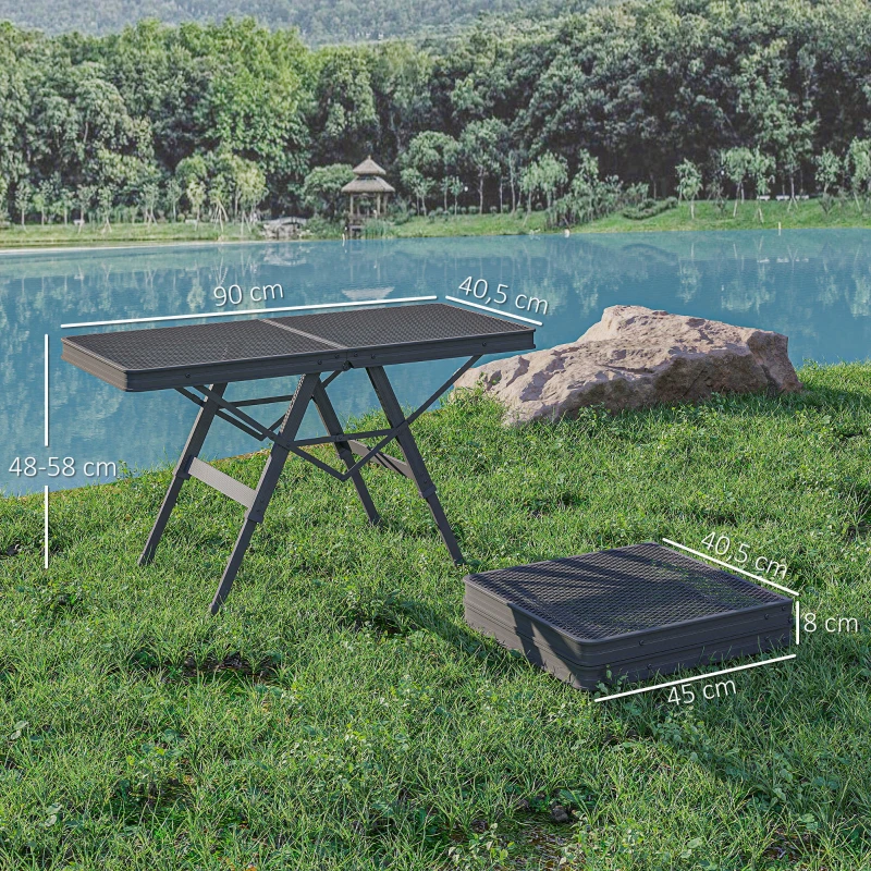 Outsunny Verstelbare Campingtafel Inklapbaar met Metalen Raster, Gemaakt van Aluminium