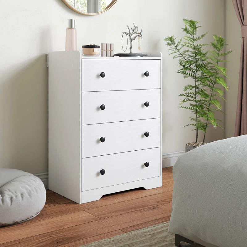 HOMCOM 4 Drawer Chest of Drawers, Modern Dresser for Bedroom, Storage Cabinet for Living Room Entryway, White Wood Effect