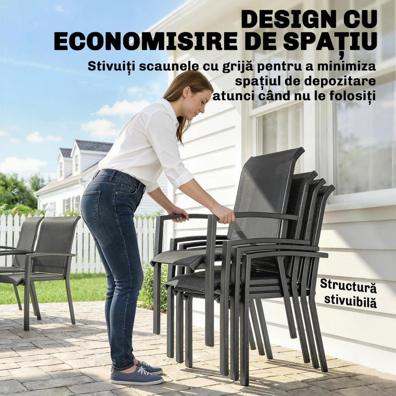 Outsunny Set Mese de Exterior cu Scaune Stivuibile, Gri