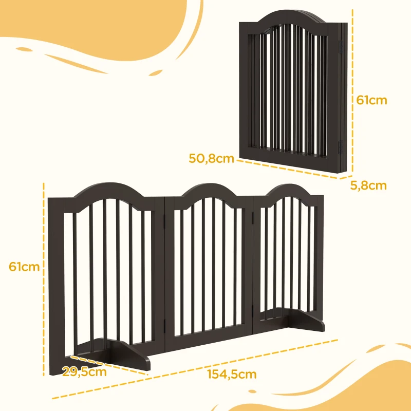 PawHut Hondenhek, 3 panelen, inklapbaar, Massief hout en MDF, 154,5 x 29,5 x 61 cm, Koffie