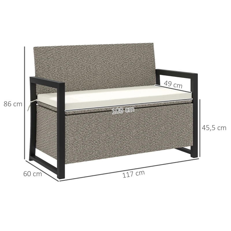 Outsunny Panchina da Giardino 2 Posti con Cassapanca da 151.5L in Rattan con Schienale, Braccioli e Cuscino, Crema