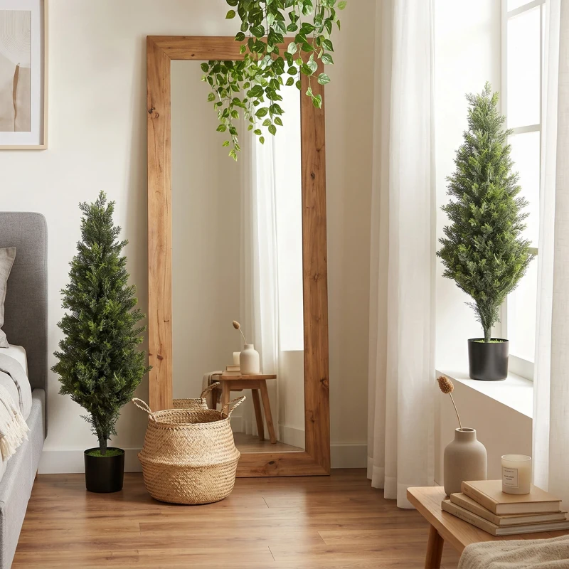 HOMCOM Set 2 Plantas Artificiales de Ciprés 90cm para Interior y Exterior con Maceta, 564 Hojas, Hogar, Oficina, Jardín, Verde
