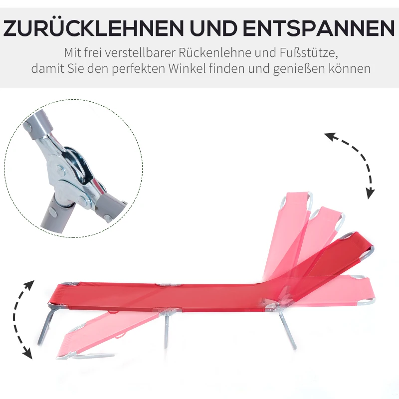 Outsunny Zonnebed, Opvouwbaar, Verstelbare Rugleuning, Roestvrij Metalen Frame, 187 x 55 x 24, Rood