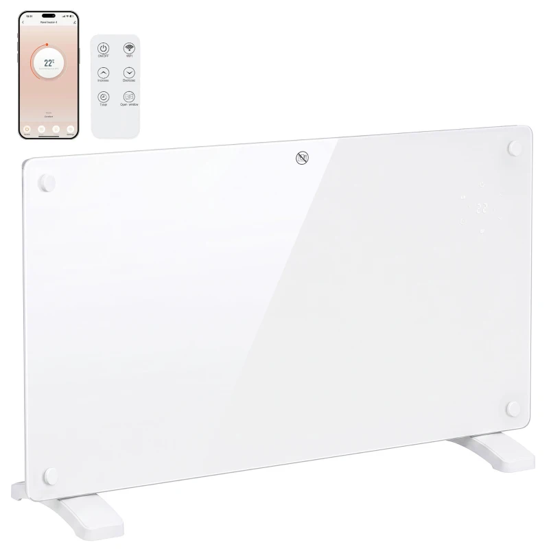 HOMCOM 1500W Smart Panel Heater Wall Mounted & Freestanding, Electric Heater with Weekly Timer, Open Window & Anti-Frost, White