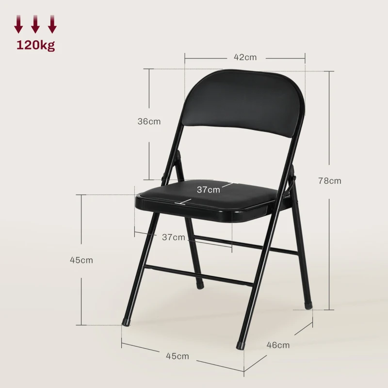 HOMCOM Klapstoel, 2-Pack, Kunstleer, tot 120 kg, Metalen Frame, 45x46x78cm, Zwart(m-3)
