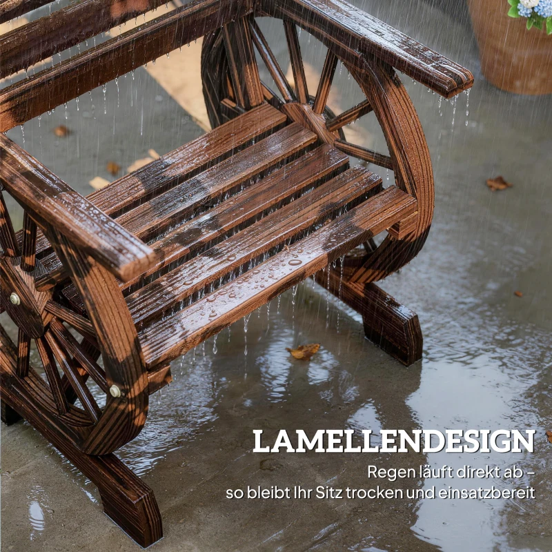 Outsunny Houten tuinstoel met wagenradontwerp, landelijke stijl, verkoold