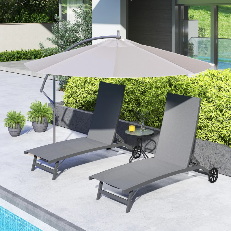 Outsunny Set 2 Lettini Prendisole con Schienale Reclinabile, in Alluminio e Tessuto Traspirante, 66x165x102 cm, Grigio Scuro