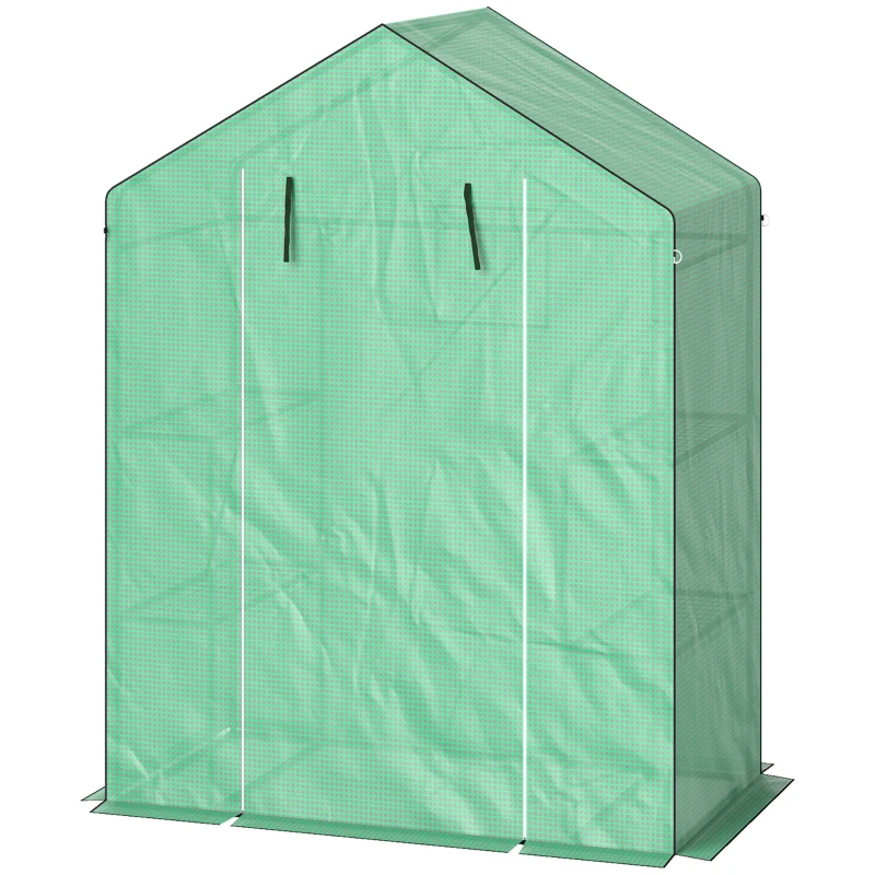 Outsunny Kas met Schappen, Mini-Kas, UV-bestendig, Netramen, Ritssluitingdeur, 143L x 74B x 190H cm, Groen