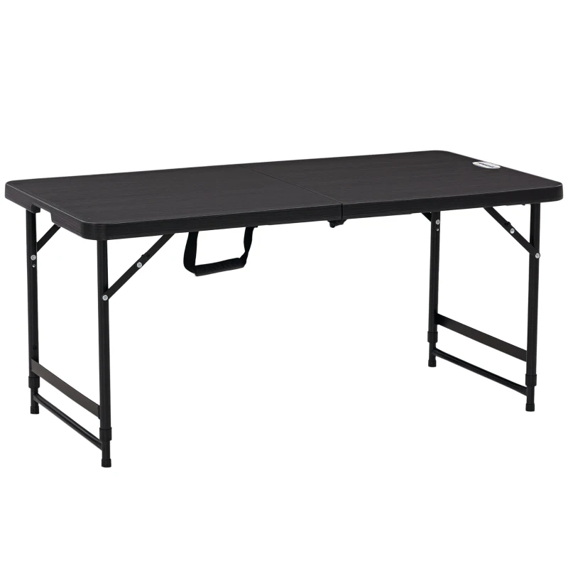 Outsunny buitentafel, tuintafel, voor 4 personen, opvouwbaar, in hoogte verstelbaar, houtlook, grijs+zwart, 118 x 60 x 74 cm
