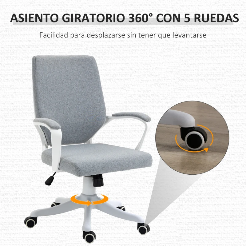 Vinsetto Silla de Oficina Giratoria Silla de Escritorio Basculante con Reposabrazos y Altura Ajustable para Dormitorio Salón Carga 120 kg 62x69x92-100 cm Verde Gris