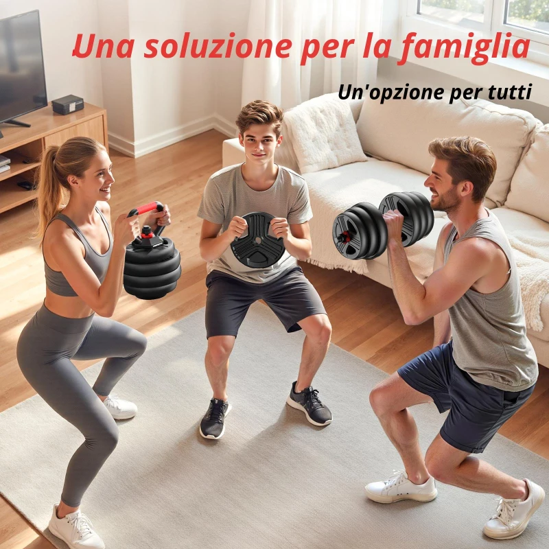Set di manubri regolabili 5‑in‑1, set da 2, assorbente agli urti, che protegge il pavimento, antiruggine e inodore, 40,5x30,5x16 cm, Nero