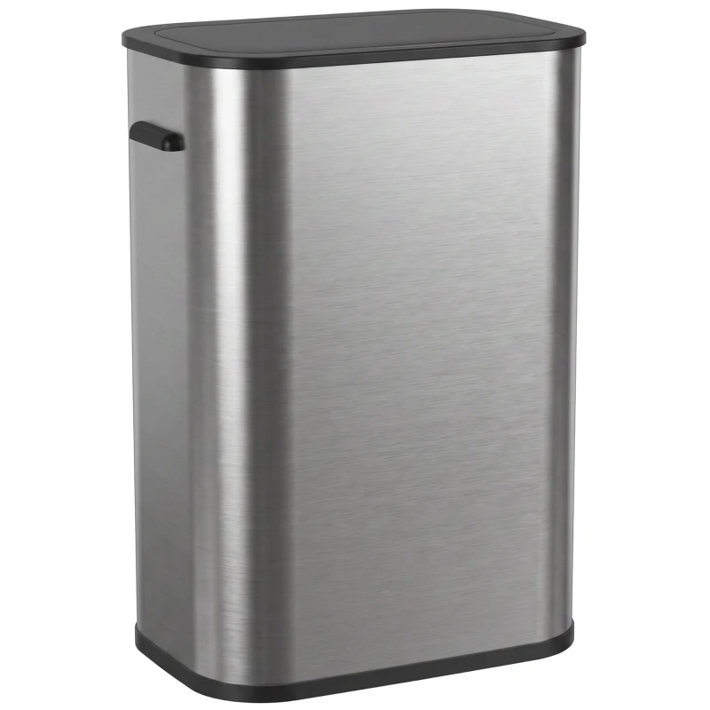 HOMCOM 55L Sensor Bin for Kitchen, Touchless Automatic Waste Rubbish Bin, Stainless Steel, Battery Operated, Silver Tone