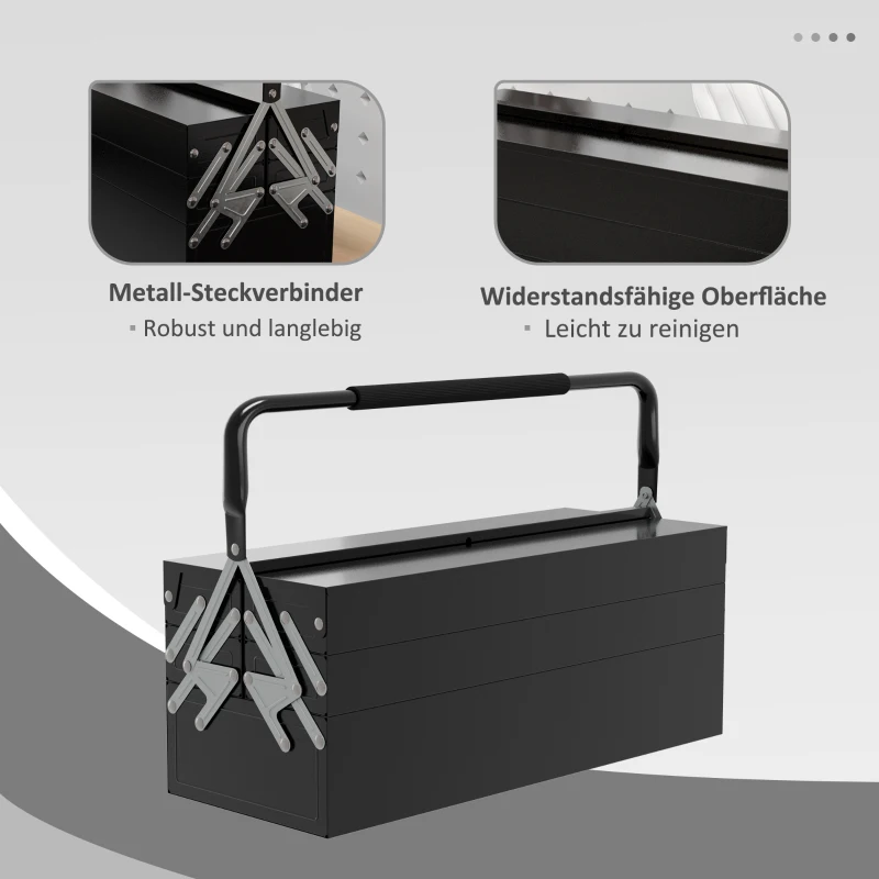 DURHAND Gereedschapskist, 3 niveaus, Staal, 56L x 20B x 41H cm, Zwart
