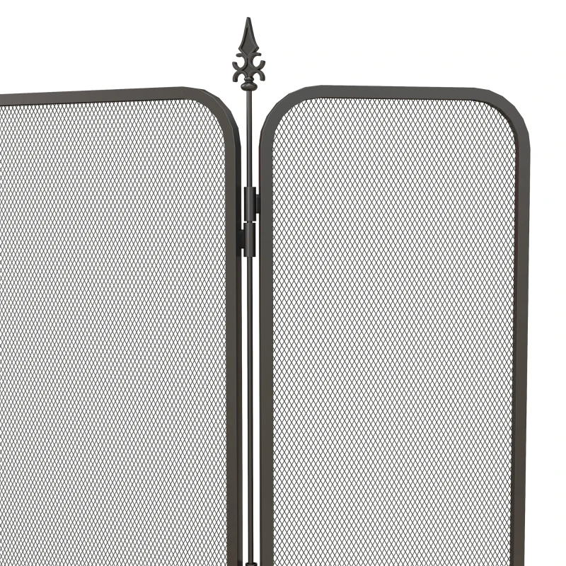 HOMCOM Parascintille Camino Pieghevole a 3 Pannelli in Metallo, 96x1.3x56 cm, Nero