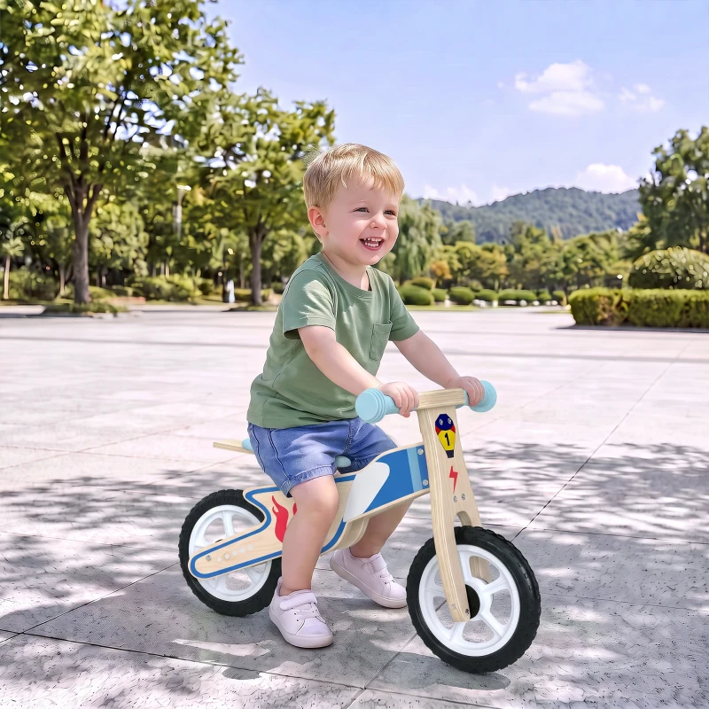 AIYAPLAY Draisienne Enfants Vélo Bébé sans Pédales avec Selle Réglable en PU, pour 3-5 Ans Jusqu'à 50 kg, Bois Naturel