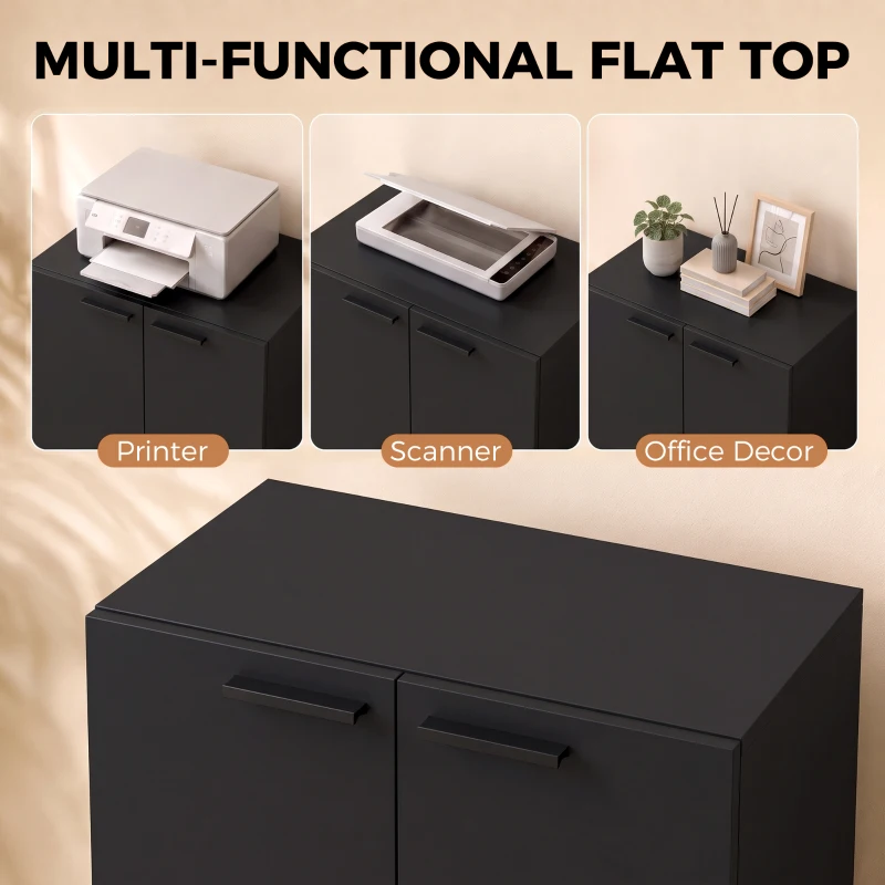 HOMCOM 120 cm Tall Storage Cabinet Cupboard, 3-Tier File Organiser Wooden Filing Cabinet, Black