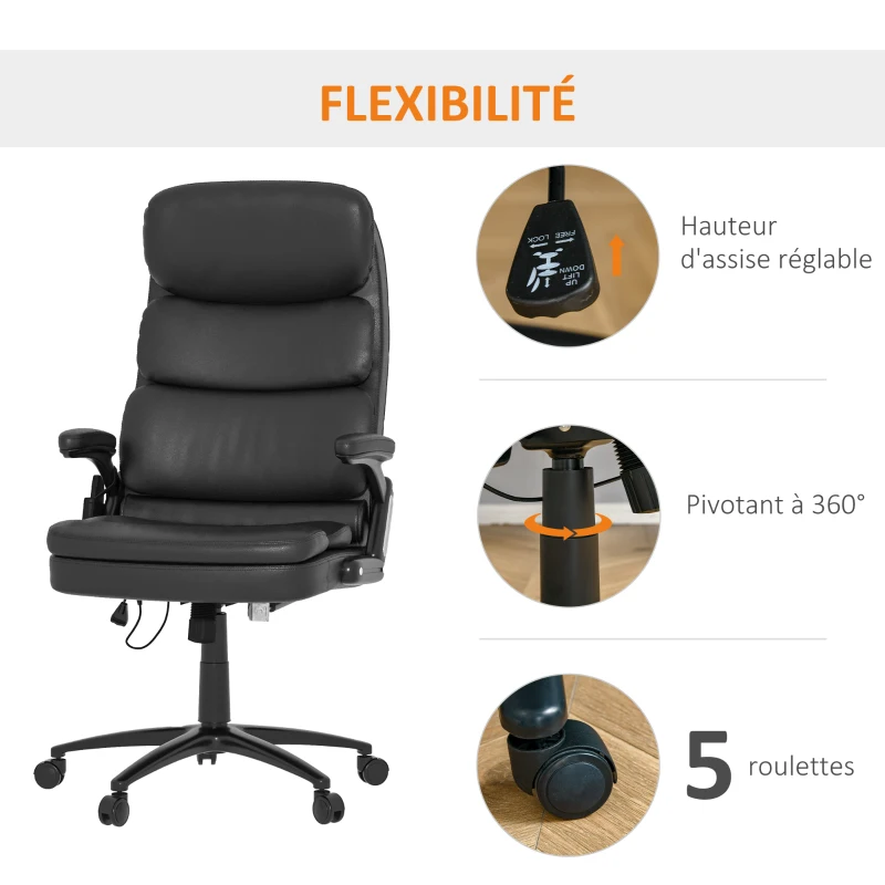 Vinsetto Fauteuil de bureau massant fauteuil bureau ergonomique grand confort hauteur réglable dossier inclinable télécommande filaire pivotante 360° noir