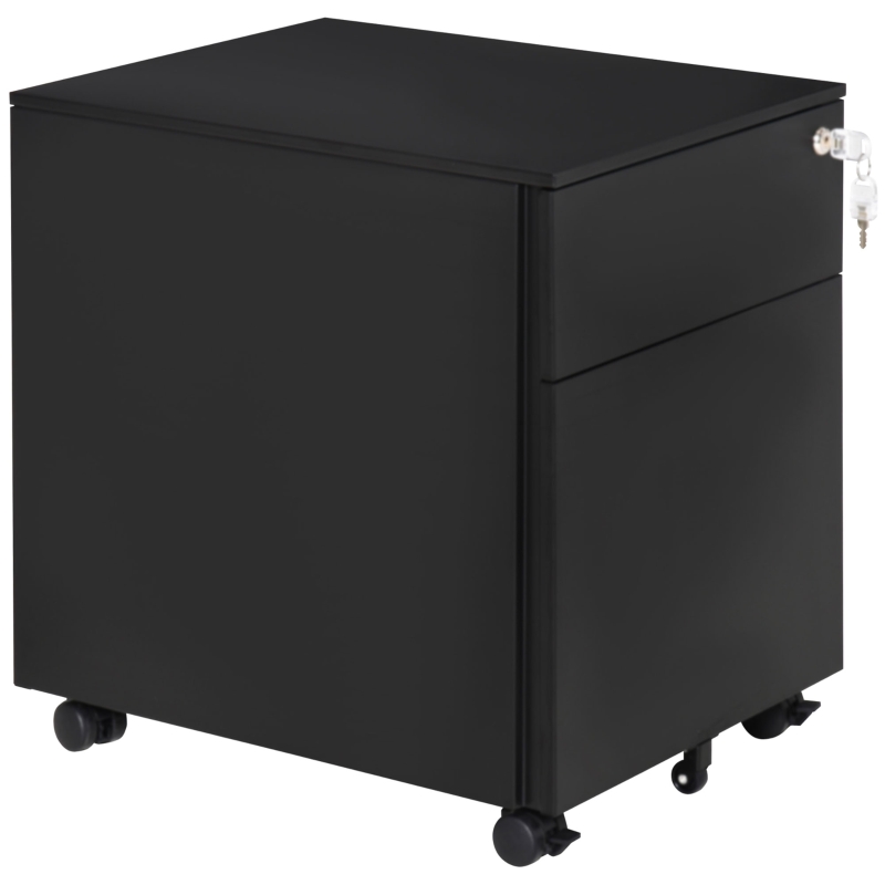 Vinsetto 2-Drawer Vertical File Cabinet, Lockable Steel Filing Cabinet with Pencil Tray and Hanging Bar for A4, Letter, Legal-sized Files, Fully Assembled Except Casters, Black