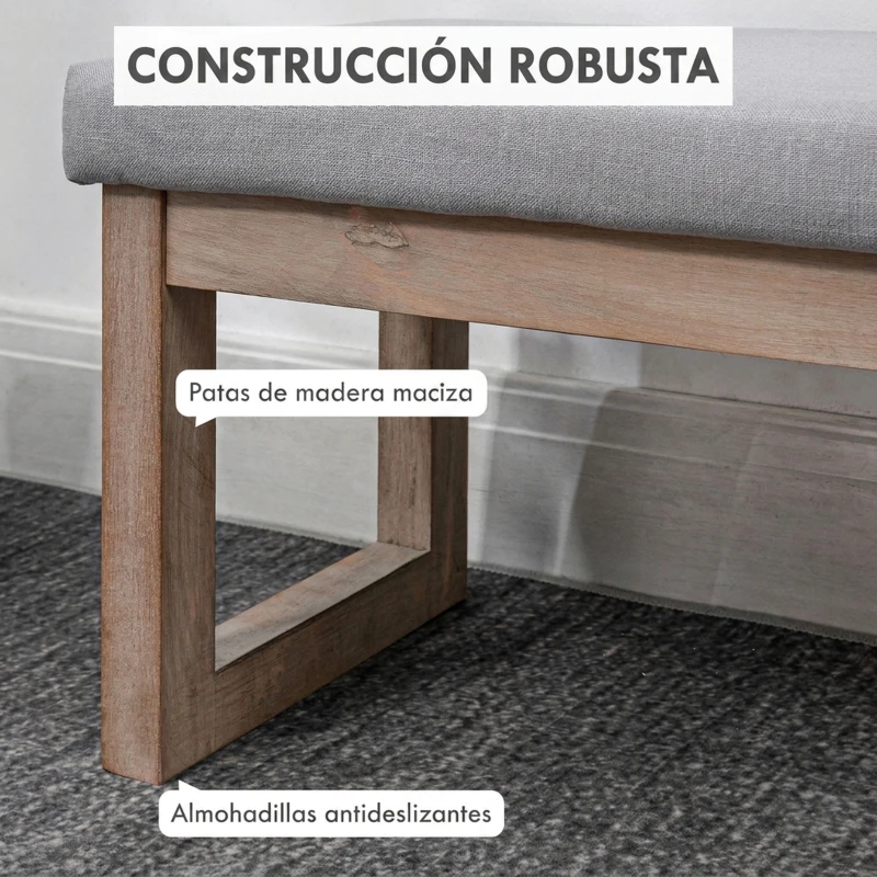 HOMCOM Reposapiés de Salón Taburete Bajo Tapizado en Lino Sintético con Estructura de Madera para Sala de Estar Gris