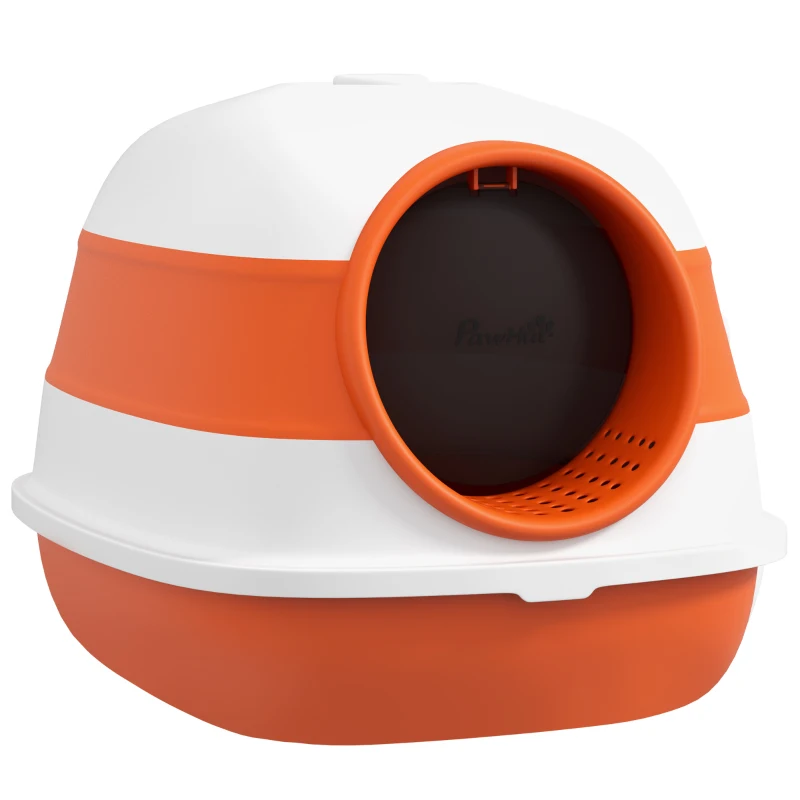 PawHut Kattenbak met Deksel en Strooischep, voor Katten tot 5 kg, 52x41x38 cm, Wit/Oranje