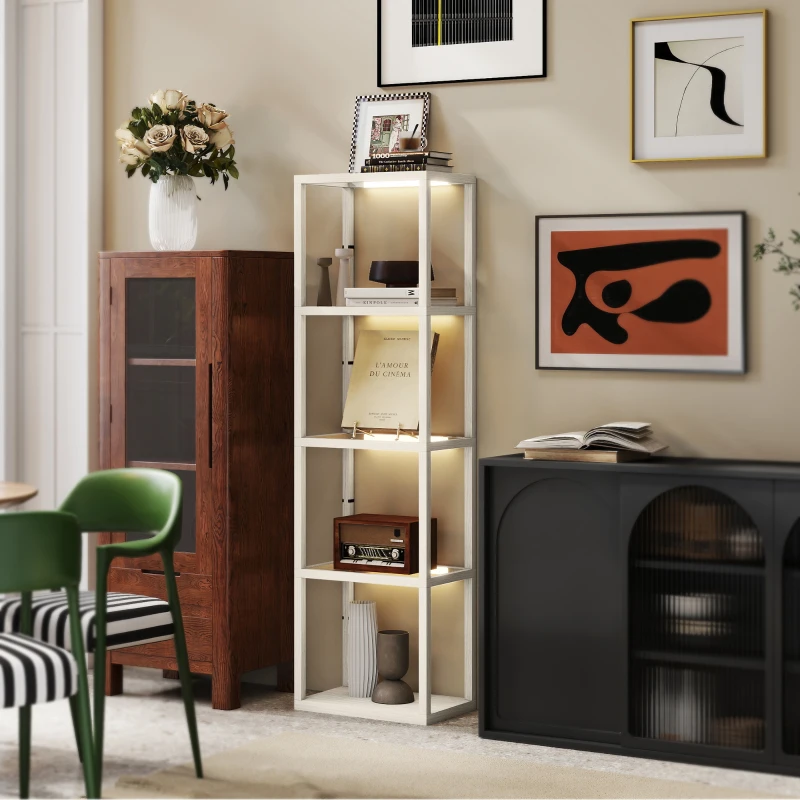 HOMCOM Four-Shelf Floor Lamp - Bleached Oak