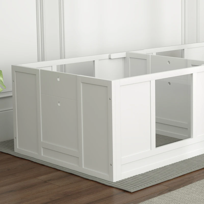 PawHut werpkist voor pups, puppybox met 2 kamers, hondenren met deur voor kleine honden, 164x80x48 cm, wit