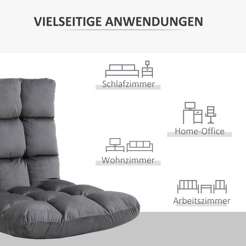 HOMCOM Slaapbank Stoel, verstelbare rugleuning, fluweelachtige uitstraling, 55 cm x 71 cm x 53,5 cm, Grijs