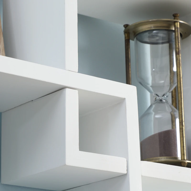 HOMCOM wandplank wandplank 5 in elkaar grijpende kubussen 9 vakken dennenhout wit