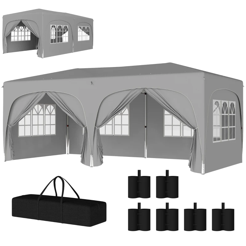 Outsunny 3 x 6 m Pop-up paviljoen met zijwanden, UPF50+ in hoogte verstelbare tuintent met draagtas en zandzakken
