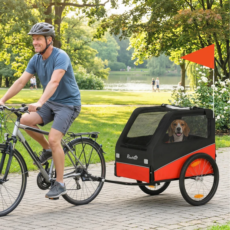 PawHut Dog Bike Trailer, Dog Cart Bicycle Carrier for Small and Medium Pets with 20" Inflatable Rubber Wheels, Red