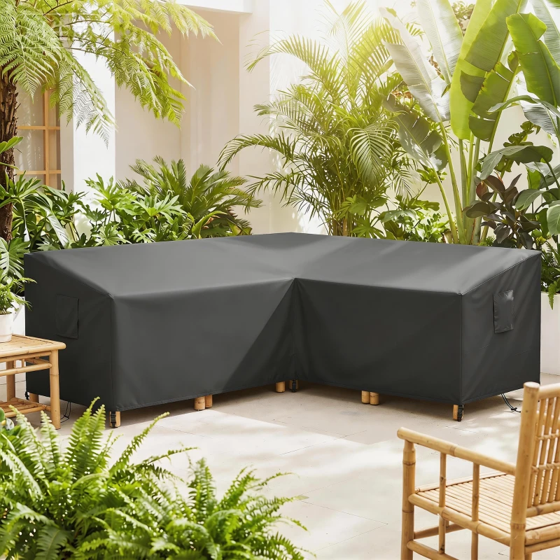 Outsunny Tuinmeubelhoes Winterbestendig Waterdicht V-vormig Anti-UV Hoes 420D Oxford-stof 216x216x78 cm Zwart